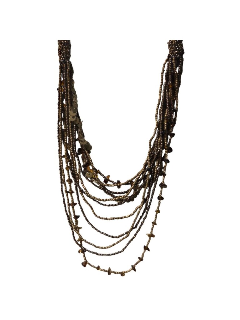 Boho Multi Strand Brown Beaded Necklace Button Closure Retro Fashion Jewelry